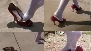 Well worn & very loose red peep toes - A walk in the park