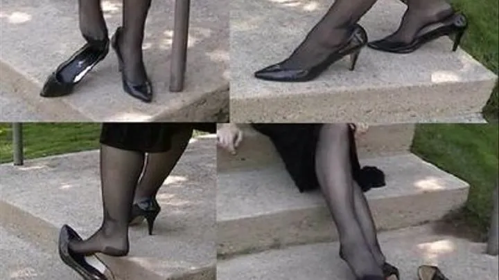 Black patent heels & RHT stockings ~ Dipping on concrete