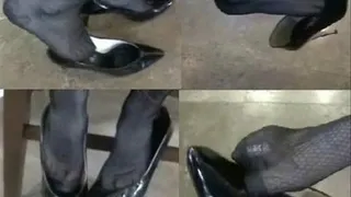 Vintage black patent high heels & black RHT stockings - Shoeplay