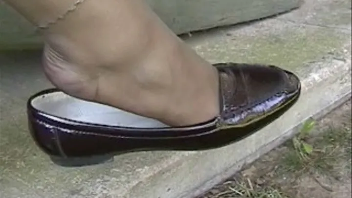 Brown patent loafers & white knee high socks