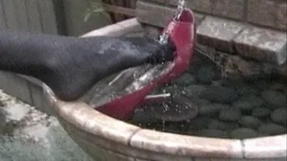 Red peep toe high heels - IN the water