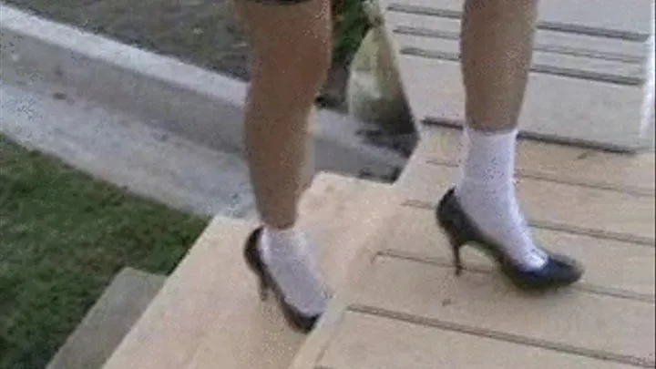 Shoeplay with white ankle socks & high heels