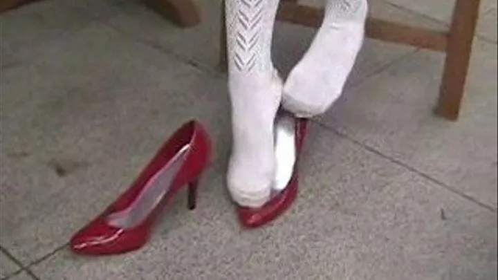 New white sox & red patent high heels ~ The barstool and walk