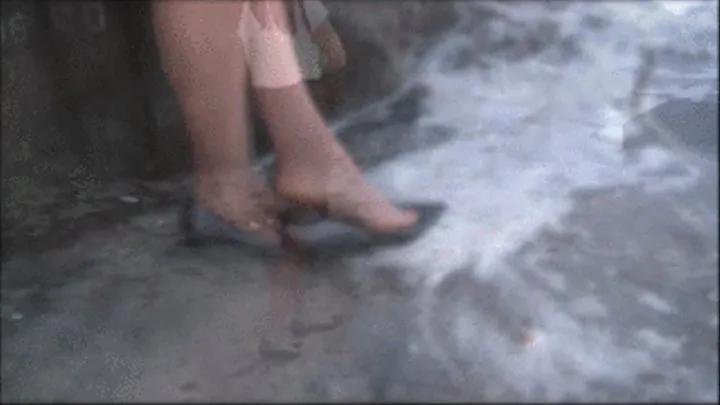 New low cut pointy toe heels barefoot in the surf