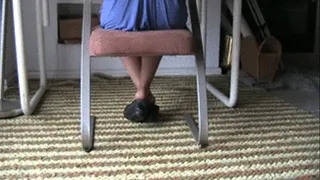 Black moccasins & nylons ~ heel crush under chair