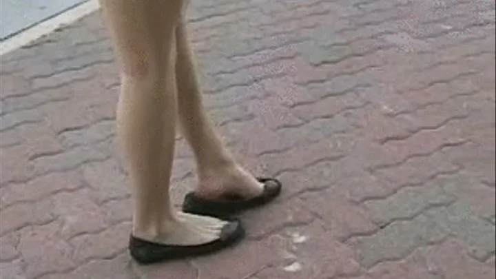 Shoeplay walk ~ Black flats, barelegged