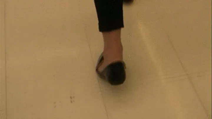 Heel crush ~ Black flats barefoot @ Office Max