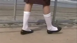 Penny loafers & knee sox at the beach