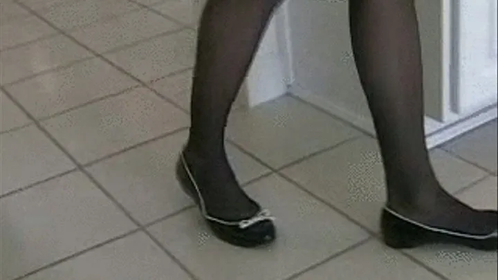 Black RHT stockings ~ Crushing black flats on tile