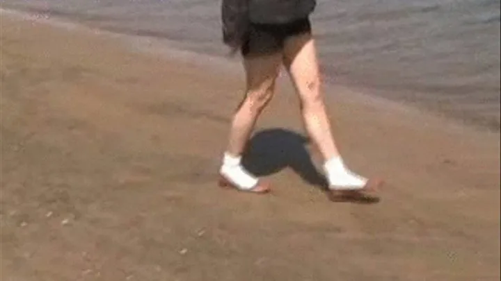 Ballet flats & socks at the beach, sand and water