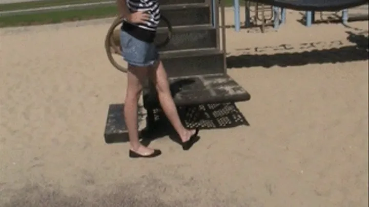 Black flats barefoot on a jungle gym