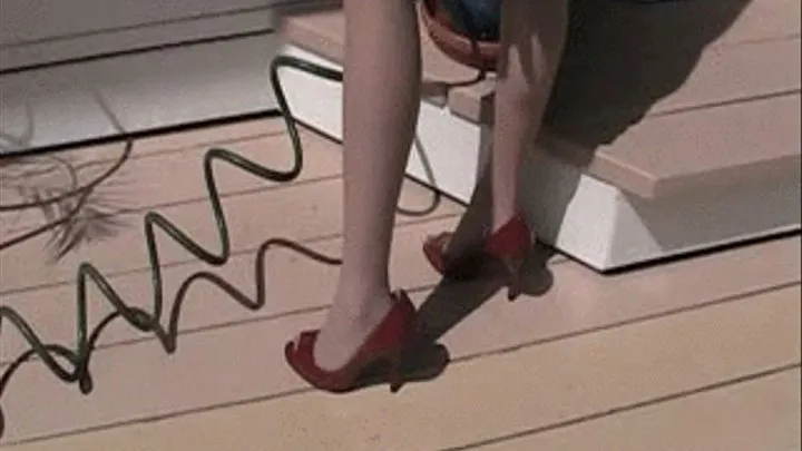 Red peep toe heels, stockings & the hose