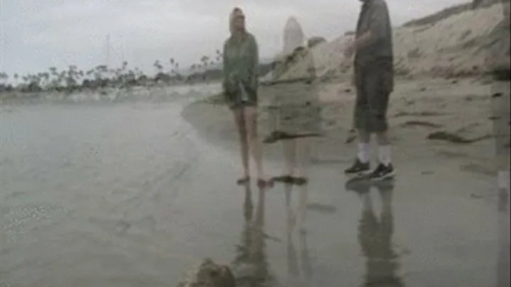 Pink flats in the surf & sand barelegged