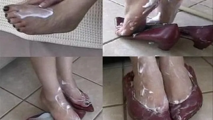 Sensual shoeplay with hand lotion