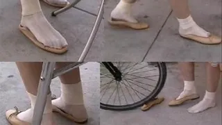 Tan ballet flats & bobby sox - Heels crushed & walk