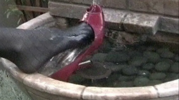 Red peep toe high heels - In the fountain