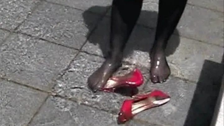 Red peep toe high heels - IN the water - Part 2