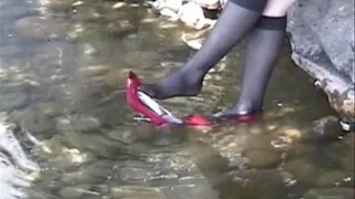 Red peep toe high heels - IN the water - Part 3