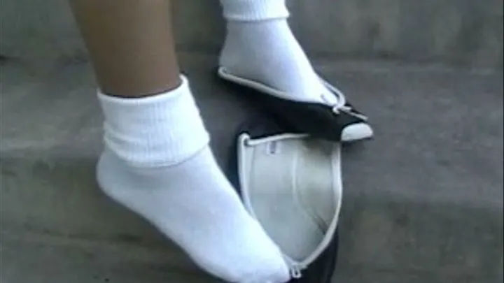 Black & white ballet flats & bobby sox - Crushed & stomped on