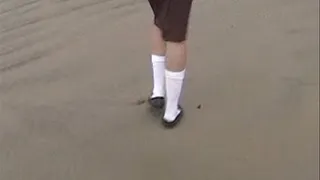 Loafers and knee high socks @ the beach