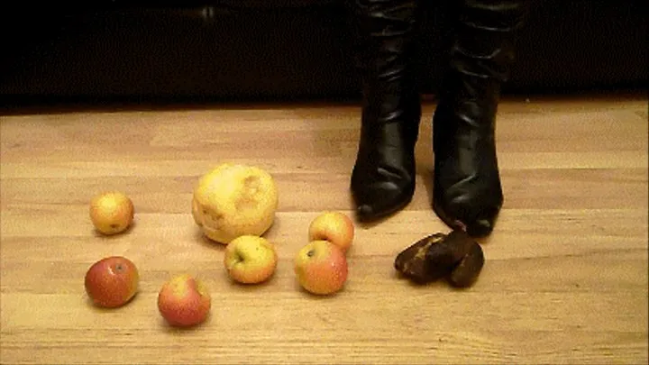 Fruit smush in boots and nylons!!