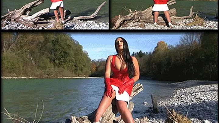 Red Leather Diva with Red Gloves - Outdoor Blowjob & Handjob - Cum on my Tits // LONG VERSION (HDV 1280 x 720)