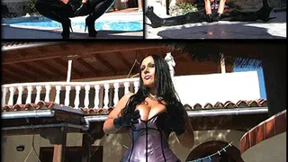 Busty Rubber Slut near the Swimming Pool - Public Blowjob & Handjob with Black Latex Gloves - Cum on my Tits // LONG VERSION (DVD Qualtiy - x 576)