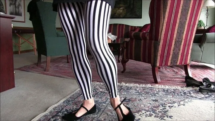 In striped circus tights