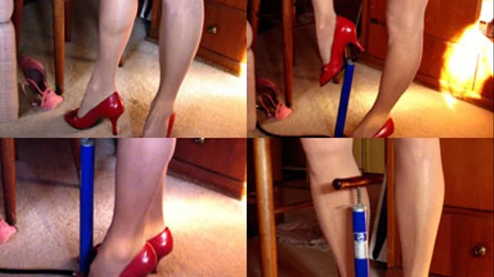 Red heels, blue bicycle pump