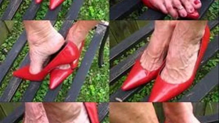 Red pumps on the bench