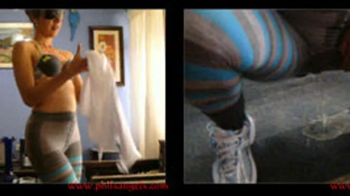 Tammy pees in her stripey pantyhose