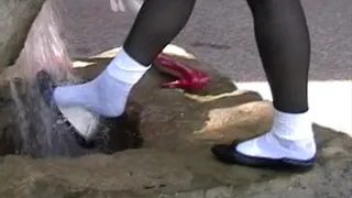 Two gals in heels shoeplaying in a waterfall - Part 2