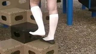 Ballet flats & knee high sox ~ Shoeplay on a swing