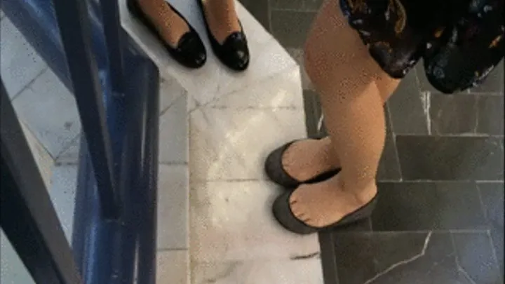 2 girls dipping in flats ~ nylons and barefoot