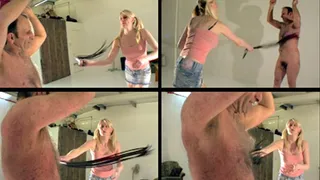Whipping into his chest. Sore nipples - Mistress Katie Moore & Sloth - MOV