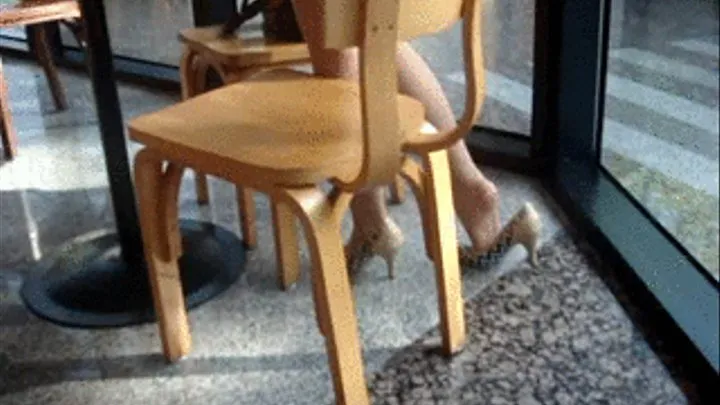 Candid Dipping at Cafe Asian Stockings Heels