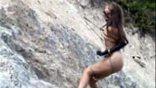 Outdoor Bondage 2 - rock climbing in high heels gagged and bound