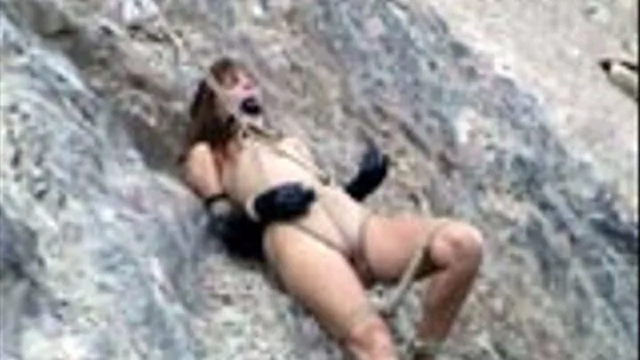 Outdoor Bondage 3 - rock climbing in high heels gagged and bound