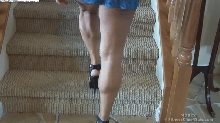 Monica Blue Lingerie Muscular Calves On Stairs Hi Res