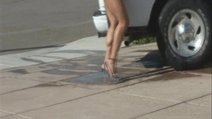 Katka Truck Wash Black Booty Shorts High Heels Muscular Calves 2