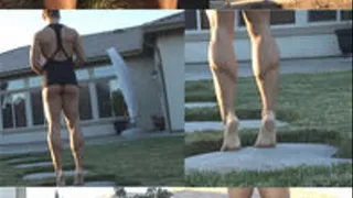 Black Booty Shorts Outdoors Muscular Calves Bare Feet Hi Res