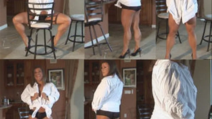 Man Shirt Sexy Black Booty Shorts and High Heels 3 Hi Res