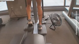 Tricia Tri-Athlete Gray Shorts and Running Shoes In The Gym