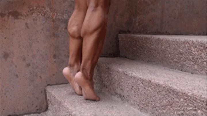 Nancy Lewis Muscular Calves On The Stairs Barefeet-Hi Res