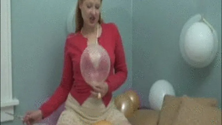 balloon popping blonde in kneesocks