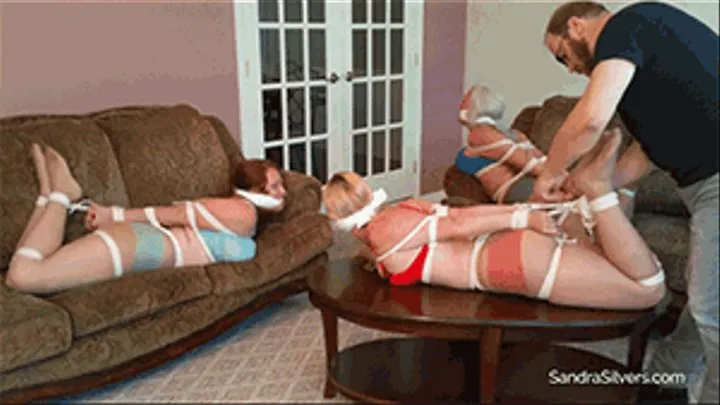 Two MILF Roommates Join Third Hogtied & Gagged ON SCREEN in Bra, Panties & Pantyhose! #1815