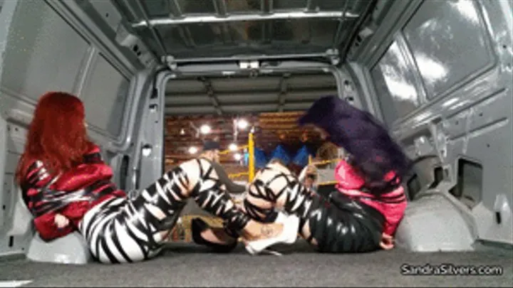 Surprise Bondage Van Ride for Four Satin Secretaries, Taped Up from Top to Toe! #2412