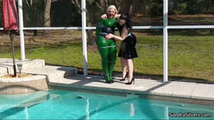 Rubber Wearing Super Heroine makes a Splash - in the Pool - as She Clashes with Villainess, in a Latex Underwater Bondage Escape Attempt! A Custom Video! 2584