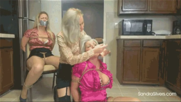 Two MILF Housewives Bound and Gagged in the Kitchen By their Husbands' European Mistress! #1891