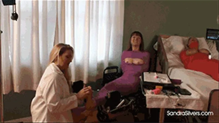 Nurse Lisa Gives Extreme Foot Tickling Therapy to Mummified, Barefoot MILF as 3 Other Mummified MILFs watch! 1869